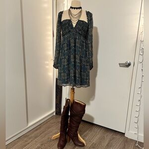 Anthropologie Elegant Green Patterned Dress